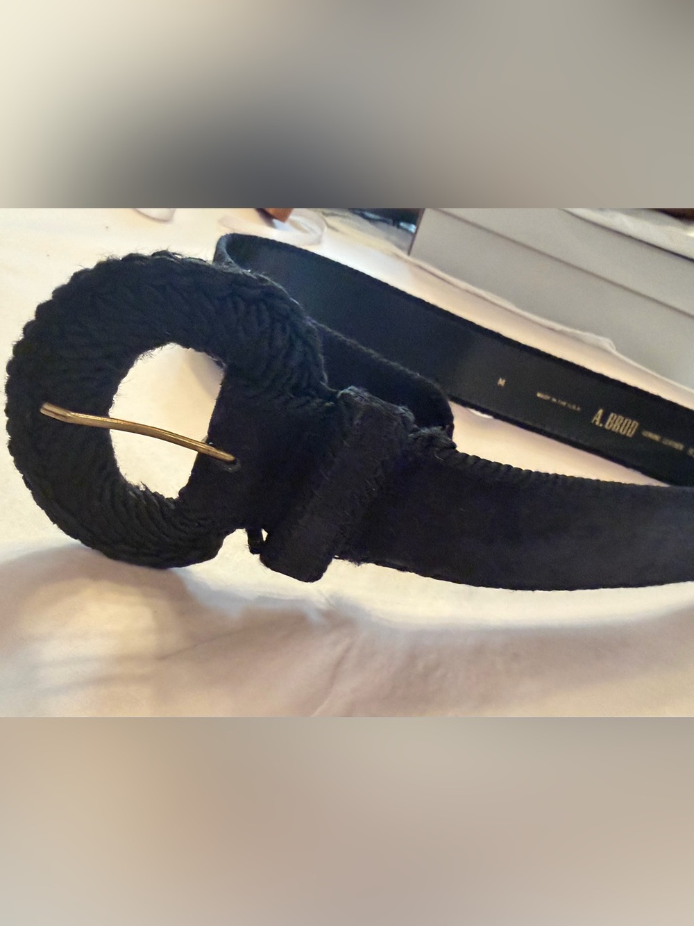 Vintage A. Brod Black Suede Leather 80s 90s Statement Belt Braided Buckle Boho